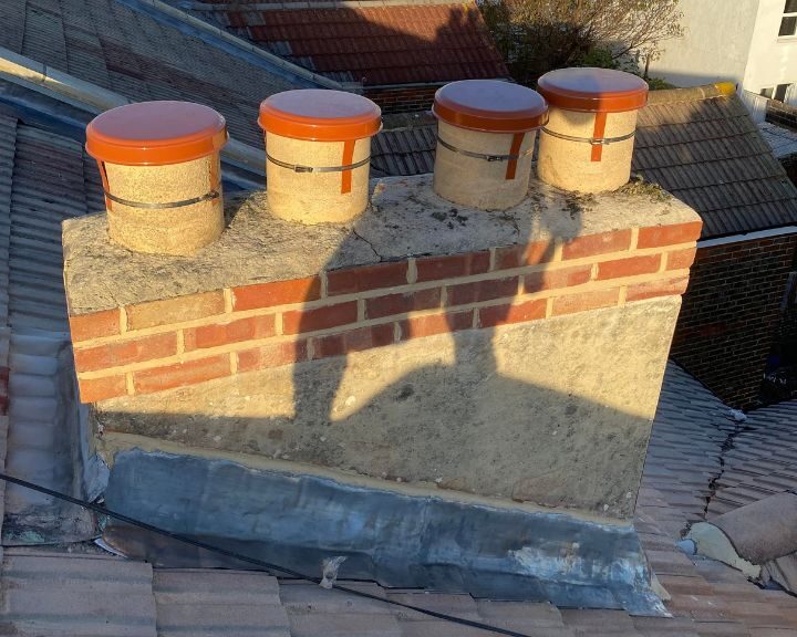 Chimney that has been repointed as part of a repair.